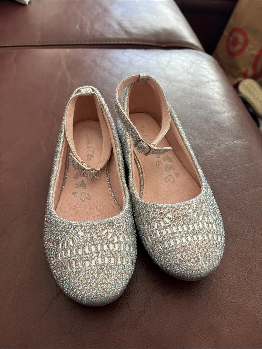 Olive & Edie Sparkly Silver Girls' Dress Shoes with Ankle Strap A-7